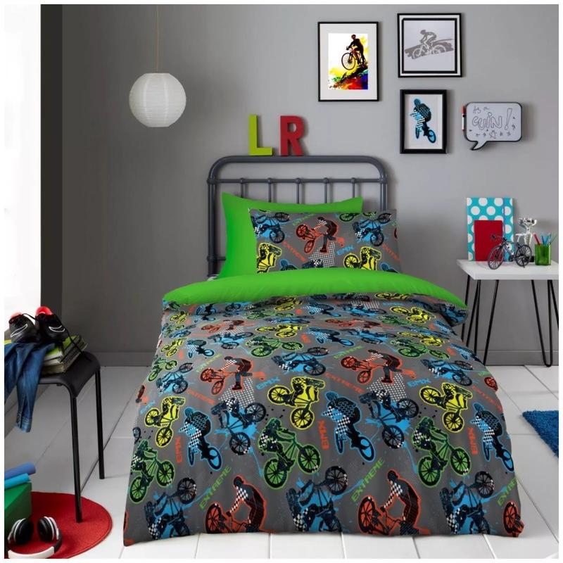 Boys & Girls Duvet Cover Set & Pillowcase Microfiber Kids Bedding Quilt Single BMX Stunts Dino Roar Gamer Boys Goal Blue Love Hearts Magical Unicorn Mermaids Ranbow Space Xmas Winter Patch 8