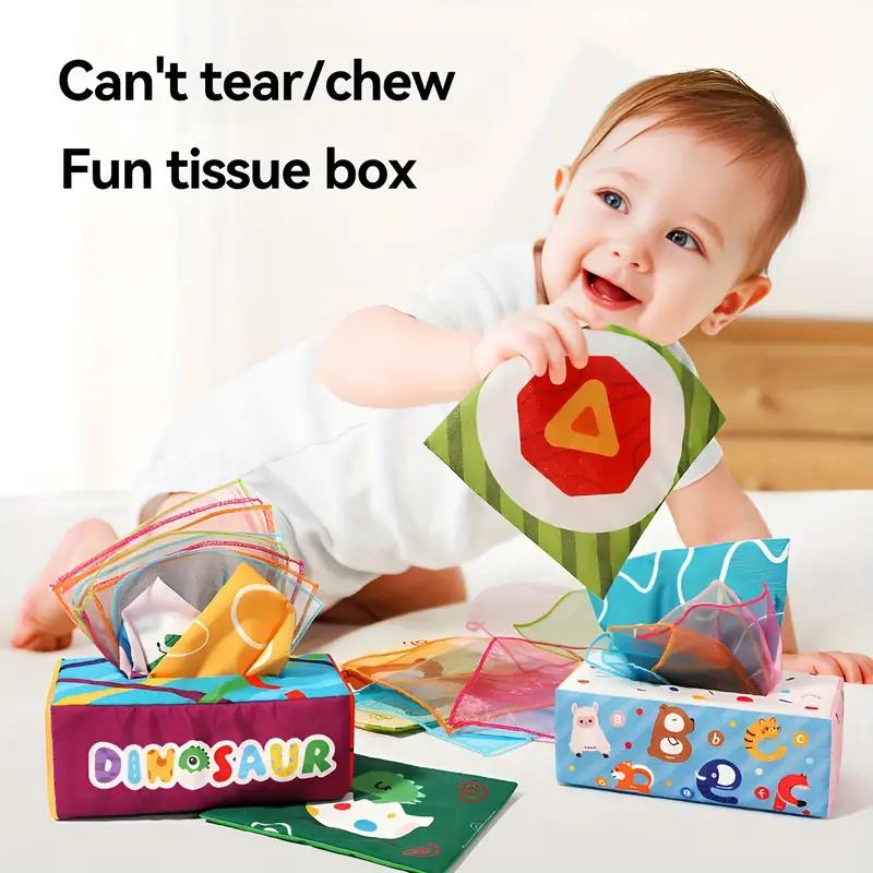 Tissue Box Sensory Toy, Crinkle Tissue Box Baby, Sensory Toys for Babies, Montessori Toys for Boys and Girls, Soft Crinkle Toys for Infant Toddlers, Stocking Stuffers, rotation new born cuddle baby tissue 1 year early educational toy development 2
