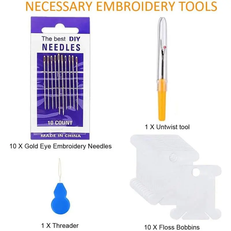 Embroidery Threads 50 Skeins for Friendship Bracelets, Crafts, Rainbow Colors with Free Needles and Floss Bobbins 1