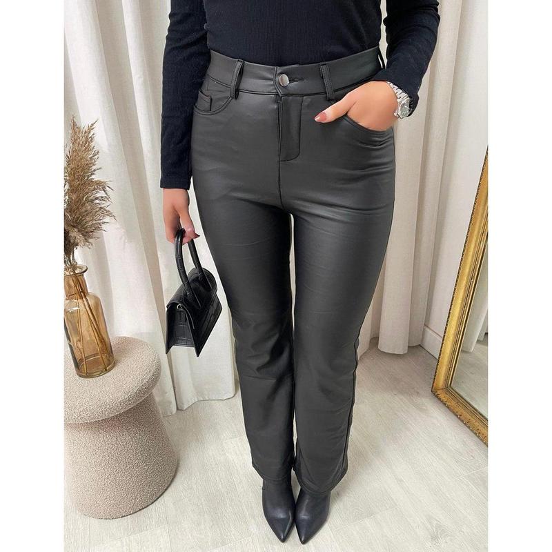 iKrush High Waisted Faux Leather Trouser i38437 High Waist   Regular Length    Workwear Partywear Plain Work Night Out 2