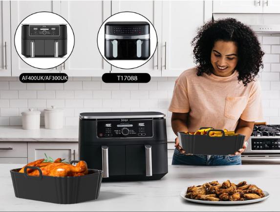 Air Fryer Liner 2Pack, Ninja Air Fryer Accessories, Repeatable Silicone Liners for Ninja Dual Air Fryer  7.87inch Silicone Air Fryer Pot Basket 2