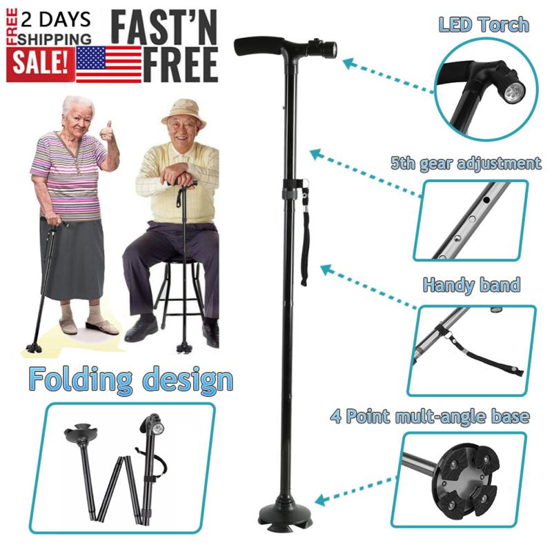 Retractable Adjustable Walking Cane Stick Lightweight Folding Hiking Travel Cane 4