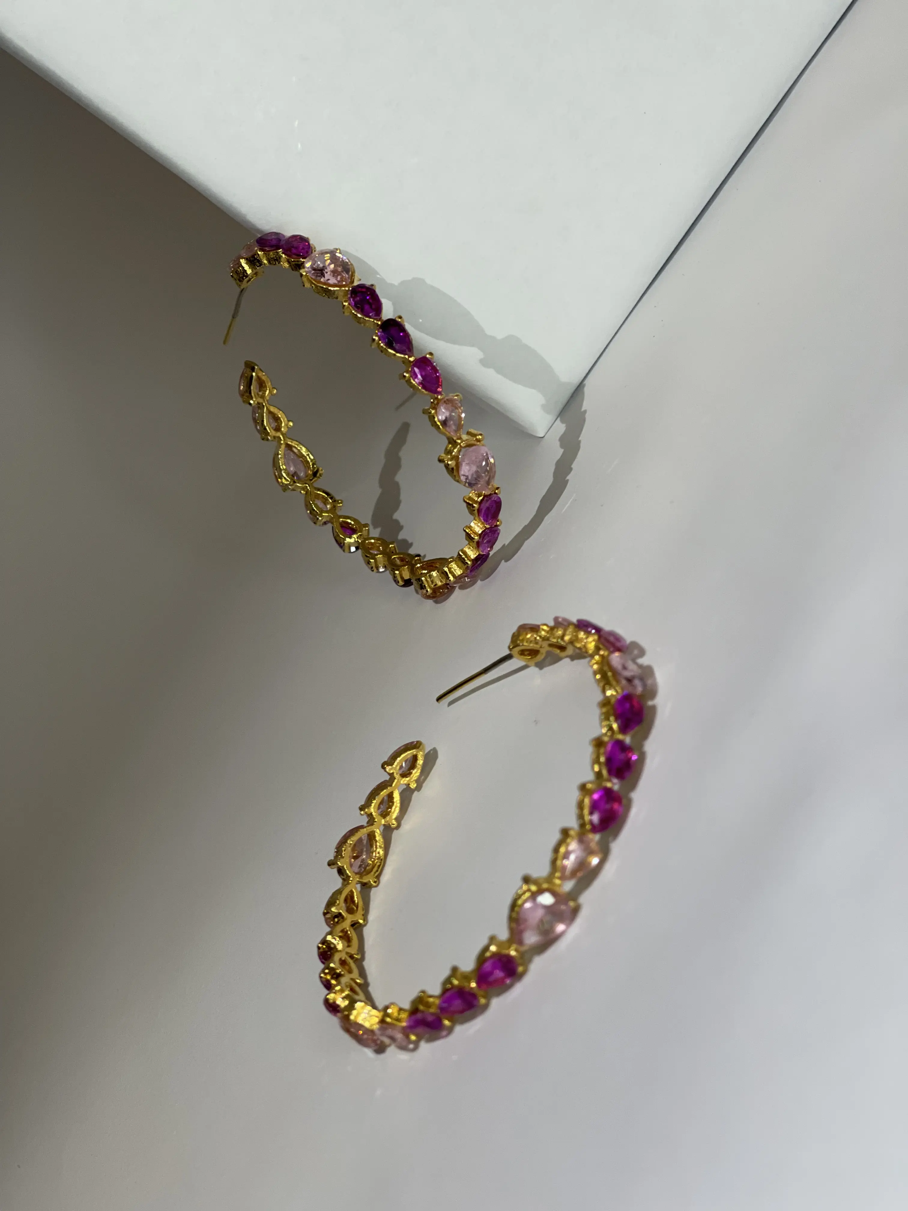 Gemstone Hoops | Gold, Magenta and Pink