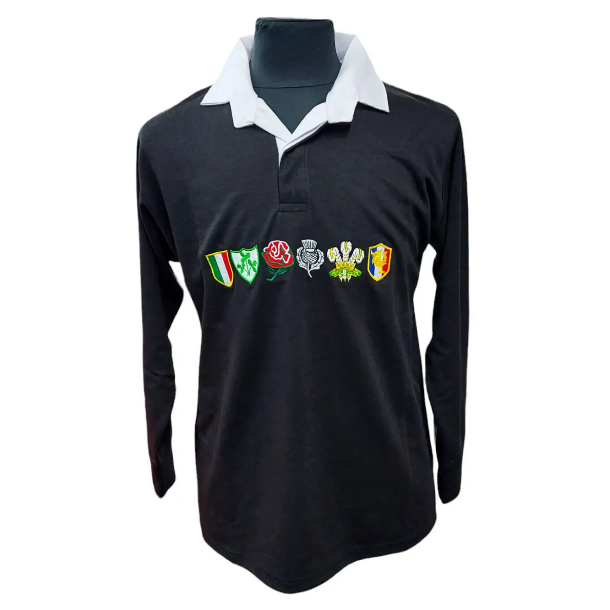 Six Nations Rugby long Sleeve shirt BLACK rugby top for Kids 6 Nations Rugby