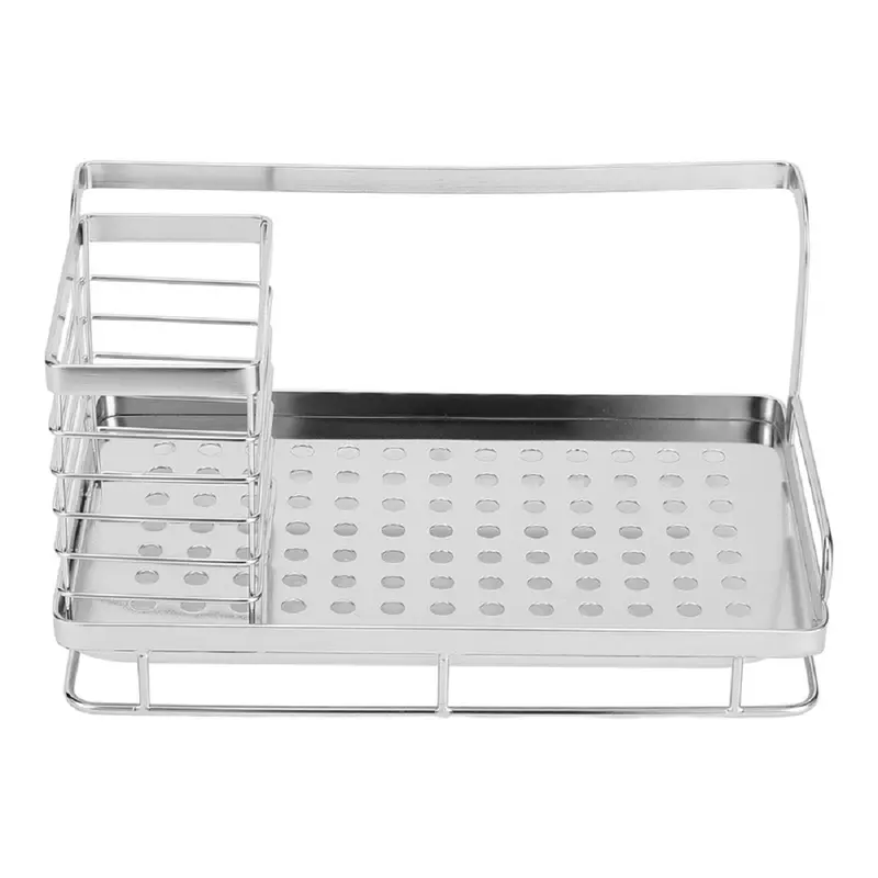 Lushhub Kitchen Silver/Black Steel Sink Organizer – Space-Saving Caddy with Drain Tray for Brushes, Sponges & Dispensers 7