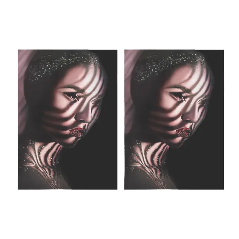 VANITY LIVING Set of 2 Surreal Portraiture Artworks, 60x80 cm, Abstract Glamour Wall Art with Jewel Embellishments, Modern High-Fashion Canvas Prints, Living Room, Bedroom, Office Decor Poster Artistic Ornaments Decoration 1