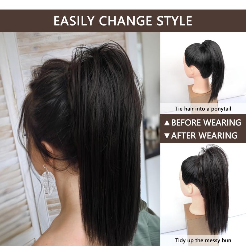 Product Introduction of 16inch A Messy Hair Bun Ponytail Claw Clip Hair Extension High Bun Hair Claw Clip Straight Short Ponytail Wig Piece Female Wig 4