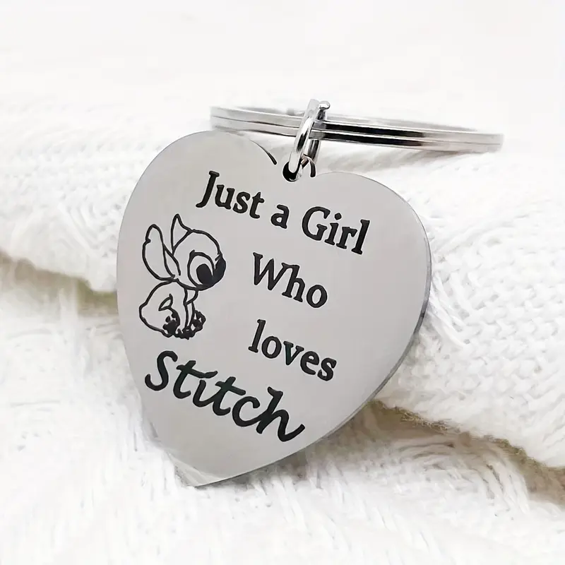 Stitch-Inspired Stainless Steel Heart Keychain - Elegant Fashion Accessory For Men 1