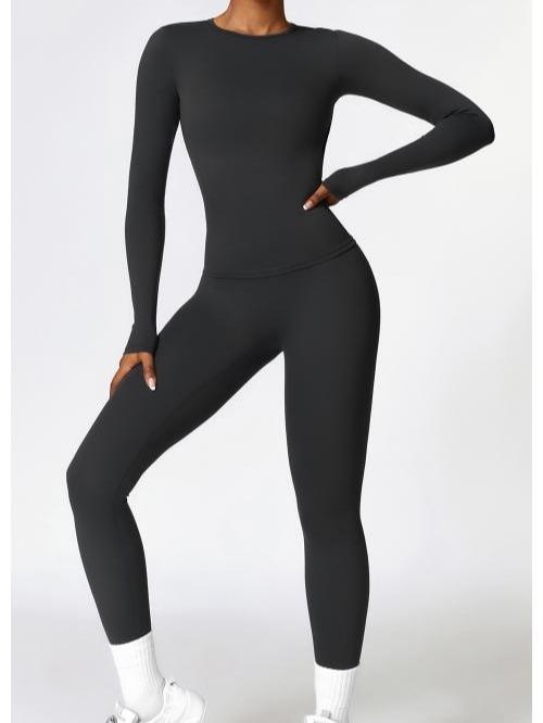 Women's Quick Dry Long sleeve Tee and High Waist Leggings Gym Set 3