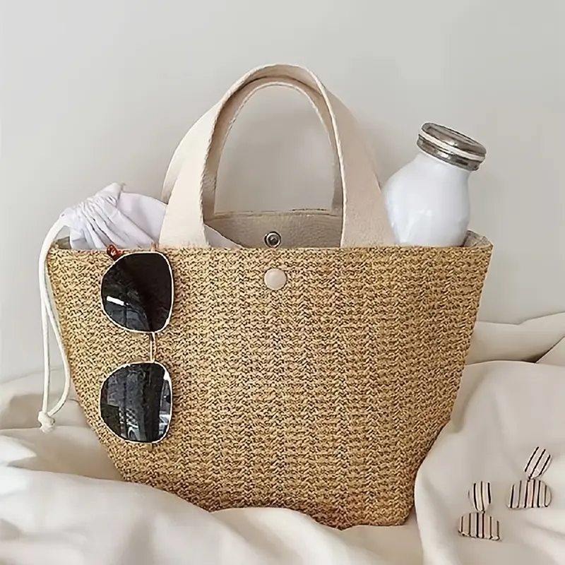 Large Capacity Bohemian Woven Tote Bag for Women - Lightweight Straw Beach & Picnic Handbag with Magnetic Closure, Perfect for Summer, Camping, and Casual Outings - Available in Khaki,, Black, Casual Commuting Bag | Bohemian Style Bag |  Beach Bag 5