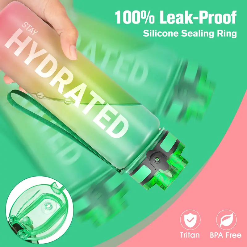 Sahara Sailor Leakproof Water Bottle 1L, Tritan BPA Free Motivational Sport Drinks Bottle with Clear Time Marker, Lock Cover, Easy Clean Brush, Durable for Gym, School, Hiking, Cycling (1 Bottle) 6