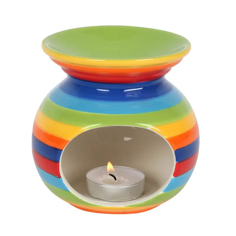 Rainbow Stripe Oil Burner for Fragrance Oils and Wax Melts - H10.5cm x W10cm x D10cm - Decor 0