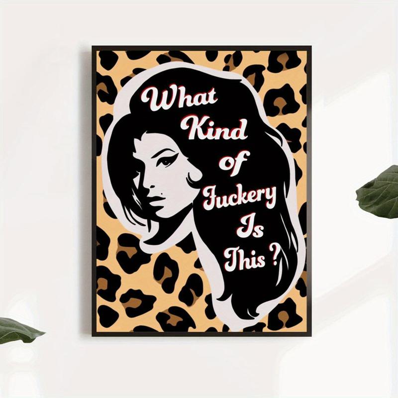 1pc Canvas Poster, Amy Music Portrait Print, Leopard Print Art Wall Art For Living Room, Wall Decor For Bedroom, Home Decor Room Decor, Frameless 1