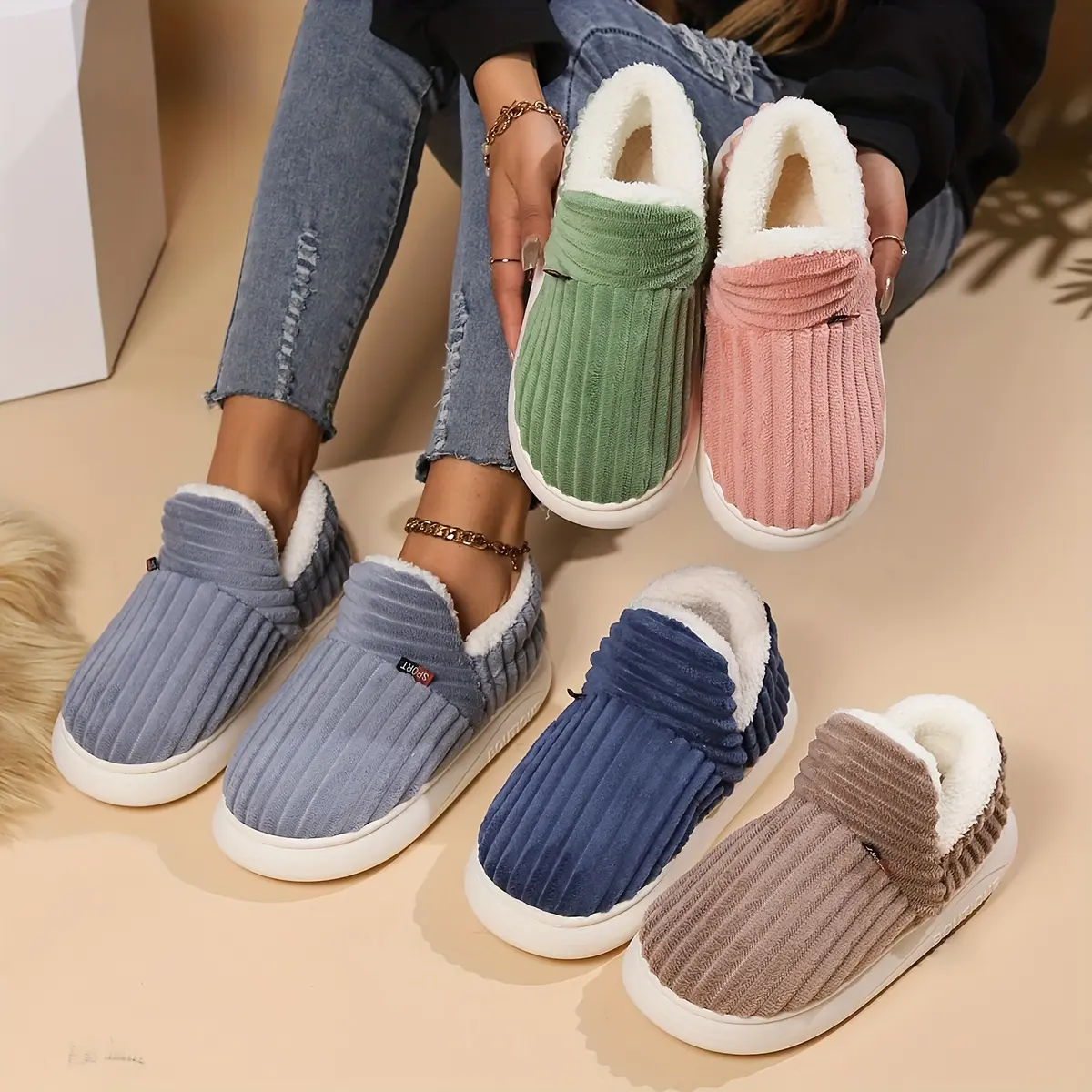 Ultra-Cozy Plush Winter Slippers - Premium Warmth & Cushioned Soft Sole - Fashionable Solid Colors for Indoor/Outdoor - Effortless Slip-On Comfort Footwear Girl