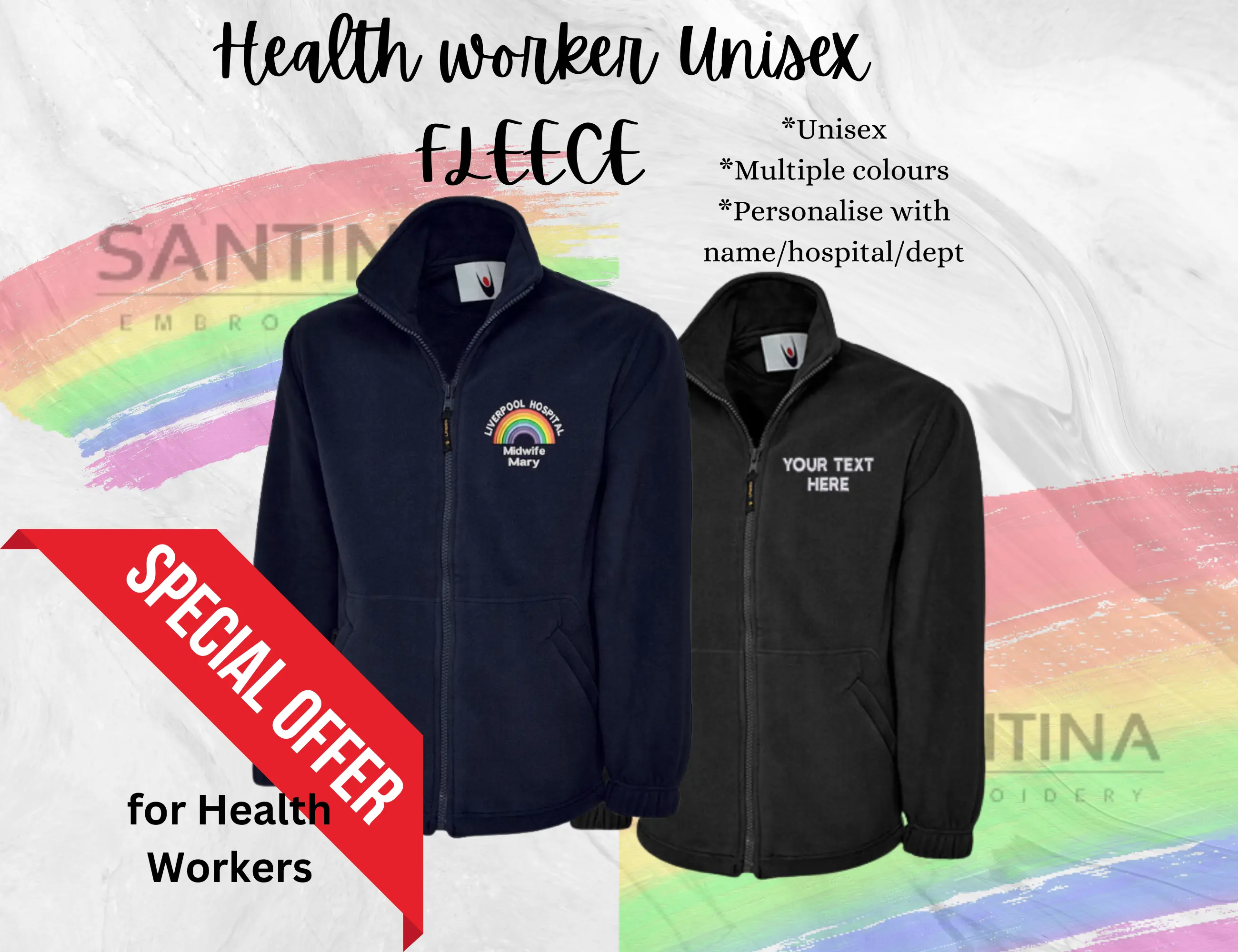 healthworker custom fleece embroidered uniform, doctor nurse midwife carer embroidered workwear