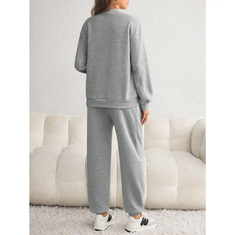 Maternity 2PCs set-long sleeve solid color sweatshirt & drawstring waist stretchy leggings, autumn/winter 1