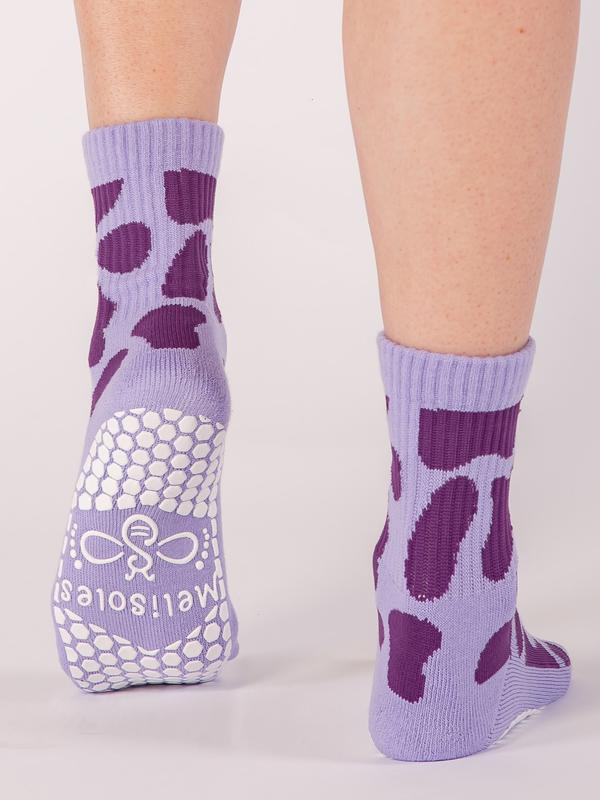 Melisoles Premium Grip Jungle Print Classic Crew Socks - Violet Moo 1
