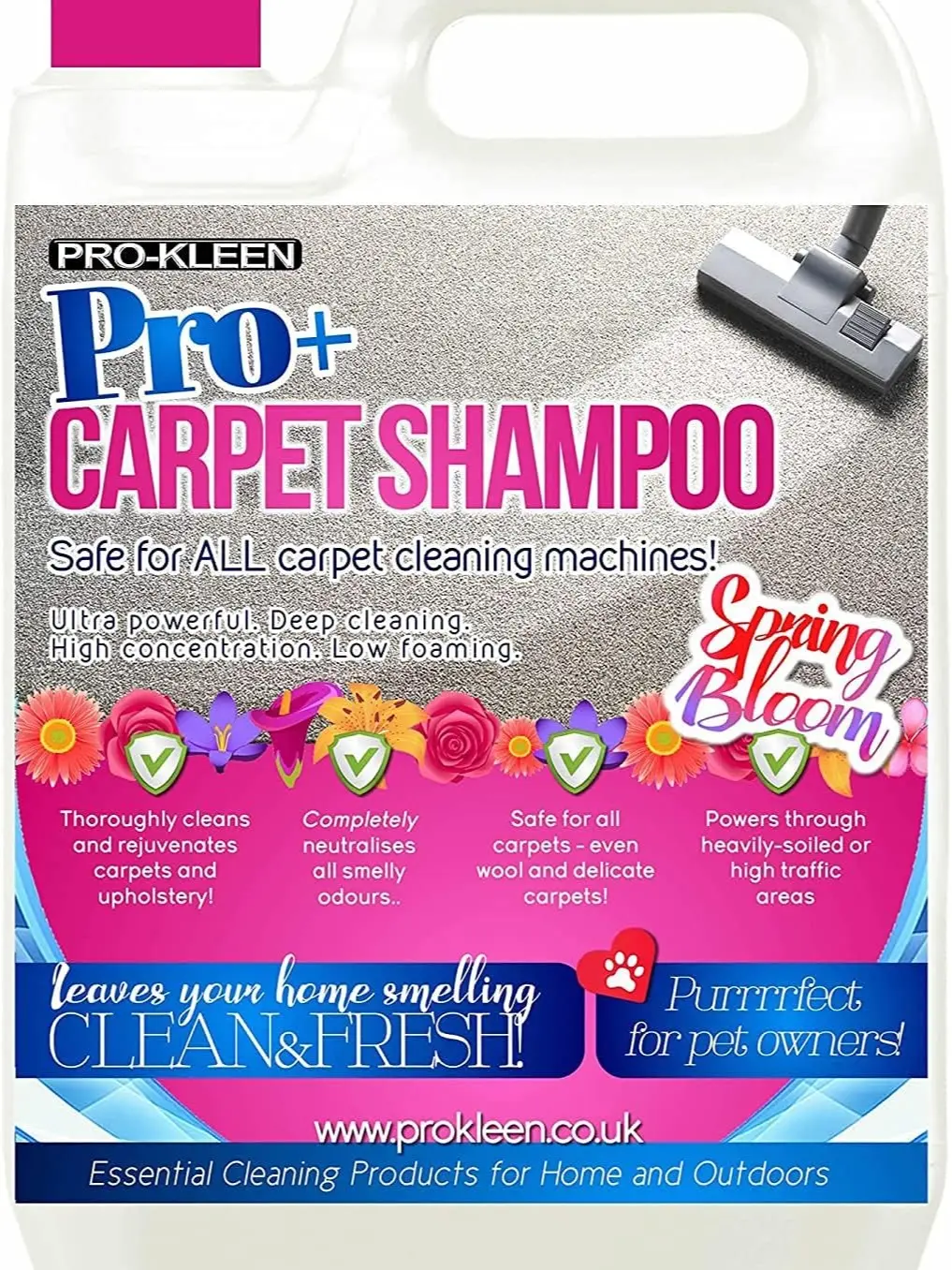 Carpet Shampoo and Upholstery Cleaning Solution – 4 in 1 Concentrate – Pet Carpet Cleaner with Odour Removal Suitable for all Machines 5L (Spring Bloom) Household
