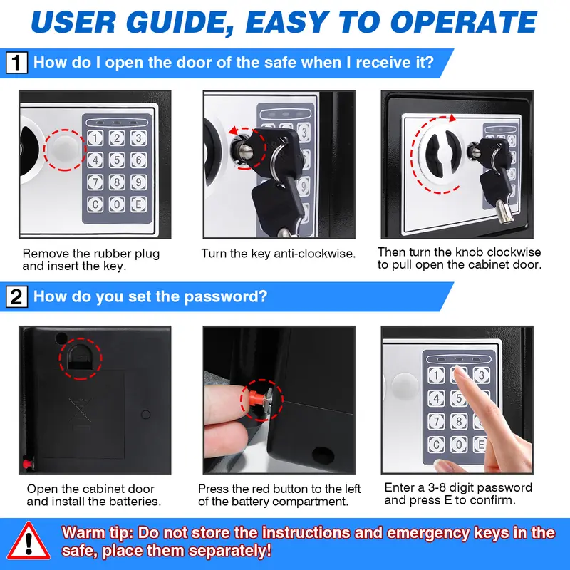 Home Digital Safe Electronic Cash Boxes Cabinet Safes Wall Safe Password with PIN code and Key,Small Safe Money Box Wall Mounted for Home Office Hotel 230mmx170mmx170mm,Steel Construction，Black High Security Home Safe 6