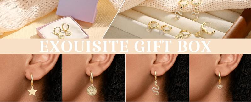 Product Introduction of Milacolato Silver Gold Hoop Earrings for Women,  Silver Huggie Hoop Earrings Hypoallergenic Huggie Earrings with Star/Heart/Coin/Snake Pendant Drop Dangle Earrings 6