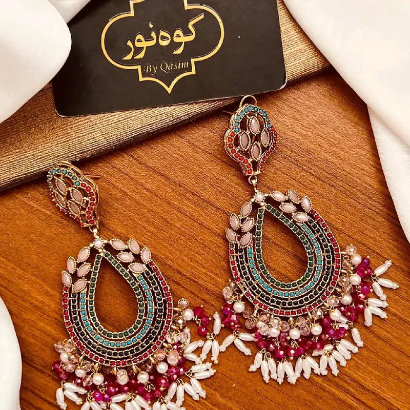 Pakistani Original Gold Plated Noratan Lightweight Big Earrings..... 6