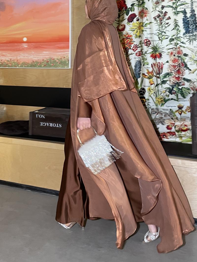 Product Introduction of #LY06  Ramadan Promotion Three-piece Elegant butterfly organza abaya set, shimmer abaya set with inner dress and hijab 6