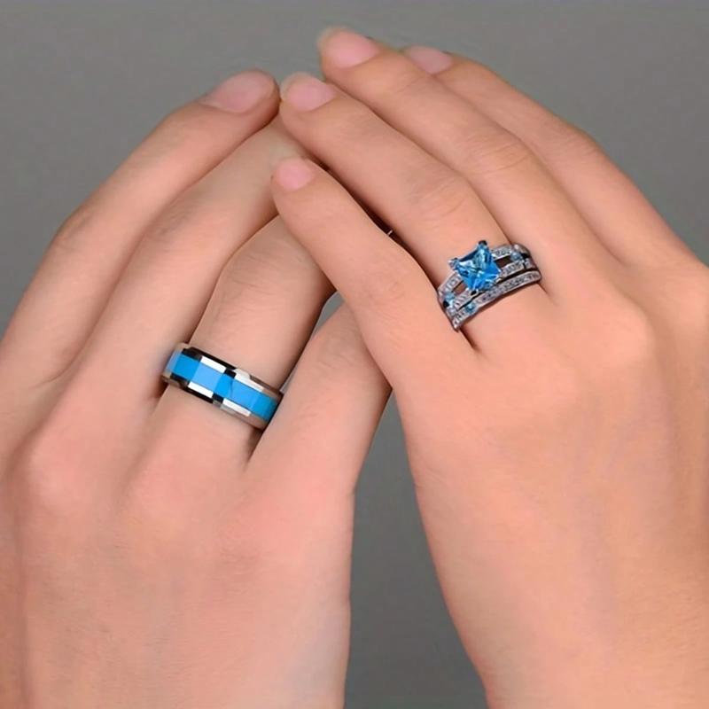 8mm Turquoise Ring, Couple Engagement Ring, Party Jewelry Holiday Gift 4