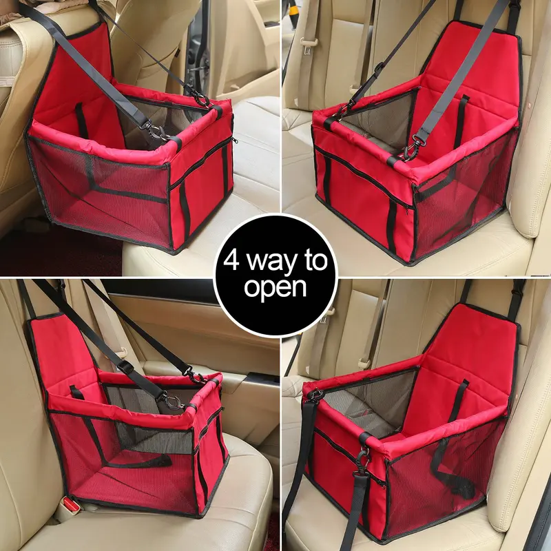Pet Car Booster Seat Breathable Waterproof Pet Dog Car Supplies Travel Pet Car Carrier Bag Seat Protector Cover with Safety Leash for Small Dogs Cats Puppy (Red) 4