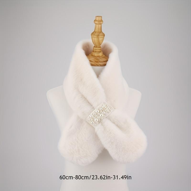 Autumn And Winter Warm Scarf Pearl Fur Neck Warm Plush Scarf Elegant Scarf Scarf Women Autumn And Winter Pearl Fur Plush Neck Imitation Rex Rabbit Fur Warm Thick Pearl Buckle Cross Versatile Christmas Valentine'S Day Holiday Gift 7