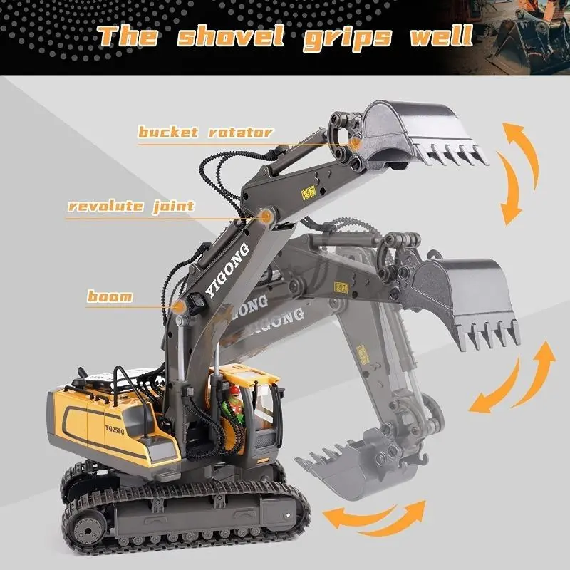 Remote Control Excavator Toy with 11-Channel Alloy Metal Construction, 2.4GHz Wireless, USB Rechargeable 18650 Lithium Battery, Weather-Resistant, Operating Voltage ≤36V, for Kids 14+ Years 5