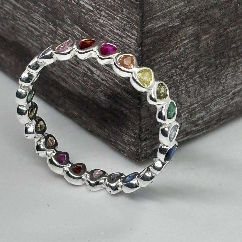 Multi-Coloured Cubic Zirconia  Sterling  Rainbow Stacking  for Women 925 silver rings small  jewellery business uk 8