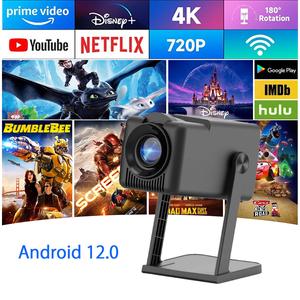 Portable projector 2025, 4k home theater, 720P in-room TV projector, 360 degree rotation, WiFi and Bluetooth connection, remote control, built-in audio