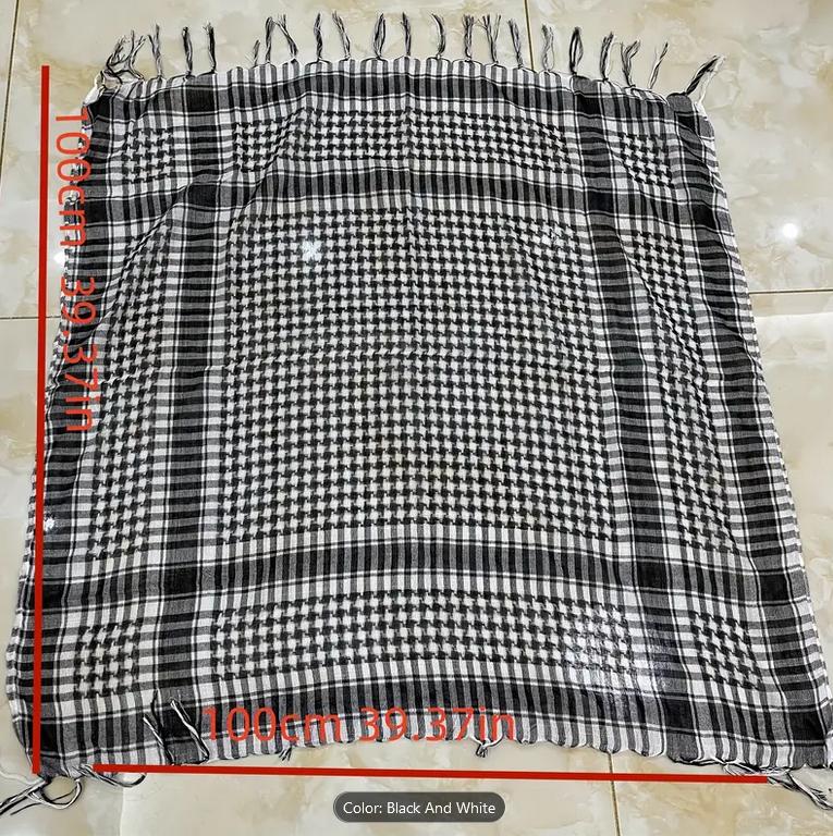 Black And White Arab Arabic Scarf Keffiyeh Head Neck Face Wrap Shawl Unisex Khimar Hijab Shemagh Arafat Dubai Desert Army Safari Men Women Palestine Scarves Sarong Cover Wind Dust Protection 5