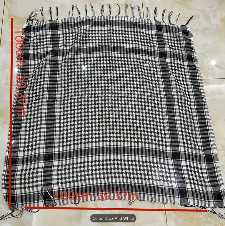 Black And White Arab Arabic Scarf Keffiyeh Head Neck Face Wrap Shawl Unisex Khimar Hijab Shemagh Arafat Dubai Desert Army Safari Men Women Palestine Scarves Sarong Cover Wind Dust Protection 5