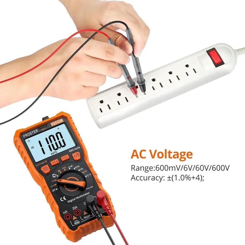 Multimeter TRMS 6000 Counts Auto Manual Range Multimeter Tester with DC/AC Voltage DC/AC Current NCV Detector Temperature Capacitance Resistance Diode Continuity Tester with Cloth Bag 7