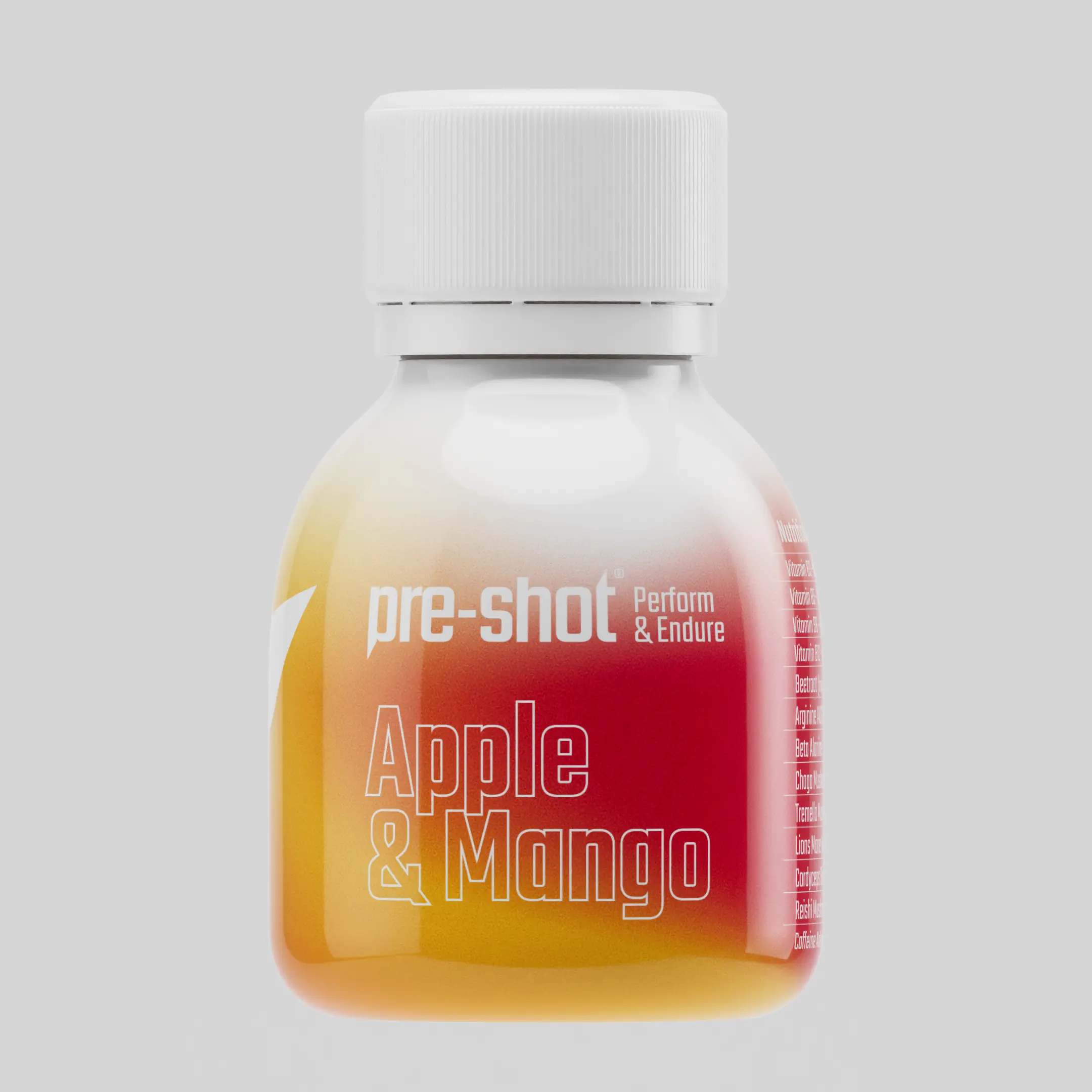 Pre-shot Pre-workout - Natural Energgy Boost with Beta Alanine, Beetroot & Mushrooms - No Jitters, No Crash - Vegan & Sugar-Free | 6 Pack, 60ml - Apple & Mango