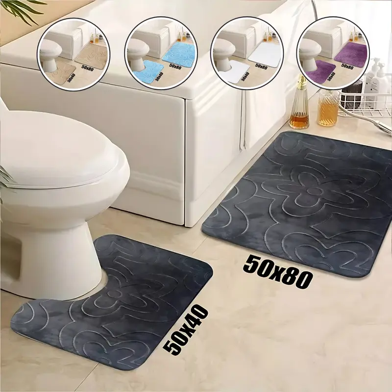 2-Piece Memory Foam Bath Mat Set - Extra Soft, Non-Slip, Super Absorbent Bathroom Rugs, Machine Washable bathroom  accessories wudu  mat  bathroom 0