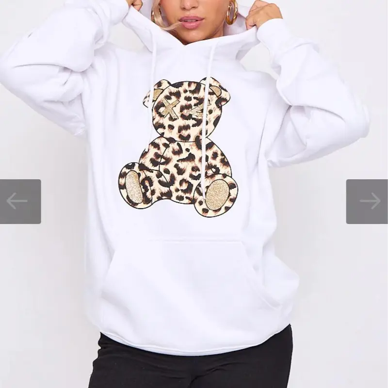 Women's Casual Oversized Leopard Print Teddy Graphic Hoodie Sweatshirt Jumper, Everyday Wear, Casual Wear 1