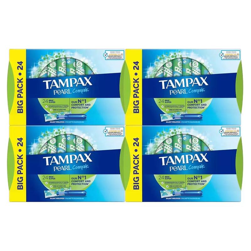 Tampax Pearl Compak Super / Regular Tampons, 4 x 24 Pack Absorbency Absorbency Daily Sensitive Skin Comfort 2