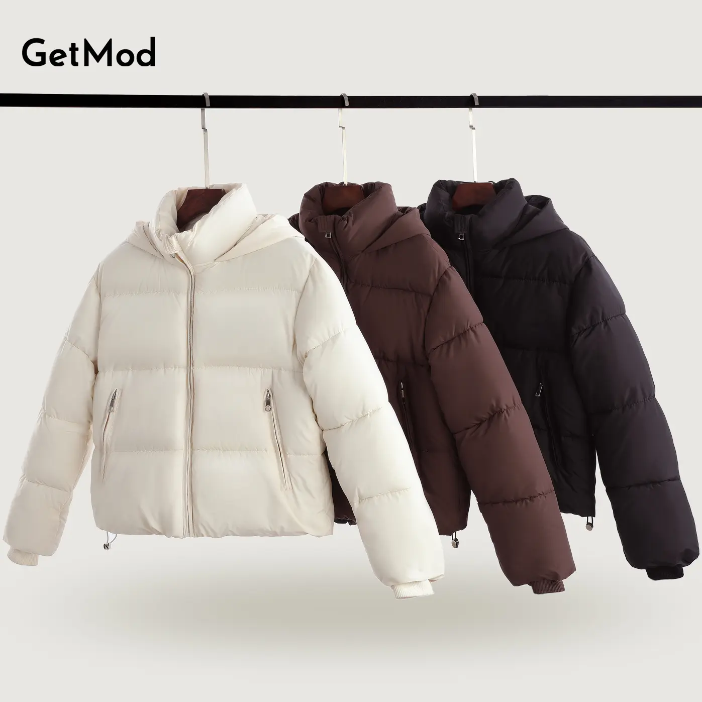 【Flash Sale ￡16.99 for 1 week】GetMod New Winter Classic Fitted Hooded Puffer Jacket , Women Winter Basic Warm Coat with Removable Hood Zip Deep Pockets#C12