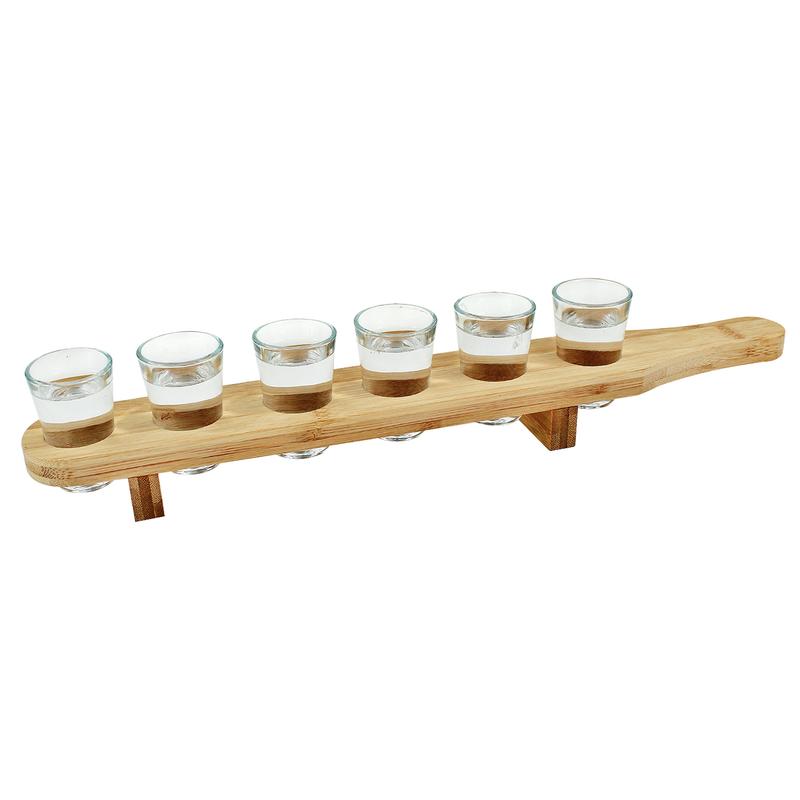 Wooden Drinks Paddle Tray with 6 Shot Glasses, Set of 6 x 40ml Shot Glasses with Serving Tray, Barware, Home Bar, Bar, Shot Glass Serving Board, Drinks Serving Board, Stylish Utensils 3