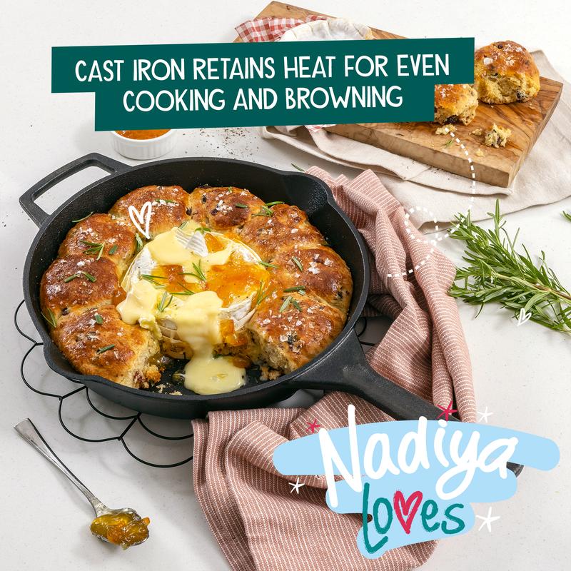 Nadiya Hussain 25cm Cast Iron Skillet Pan - Oven and BBQ Safe Cookware, With Sturdy Thin Handle 4