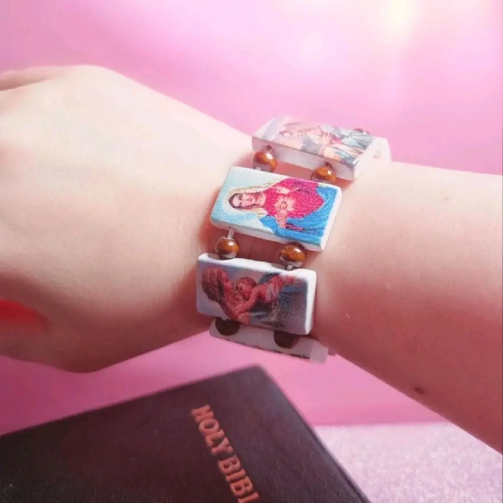 Virgin Mary Wooden Bracelet - Catholic Icon Style