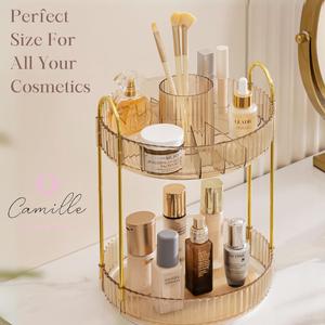 Rotating Makeup Organizer, 3 Tier Gold Make Up Organiser, Spinning Makeup Organiser, Large Makeup Rotating Makeup Organiser 2 Tier Perfect For, Skincare Organizer, Bathroom Storage, Cosmetics Organiser, Bathroom Organiser, Perfume Organiser, Racks