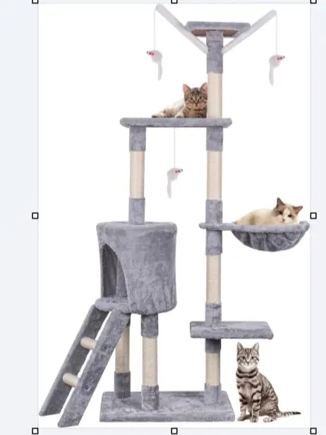 Cat Tree 145cm – Multi-Level Scratch Posts and Stable Climbing Tower for Cats – Ladder and Play House for Kittens – Indoor Pet Activity Furniture – Perfect Cat Tree House for Small Breeds and Kittens – Cat Condo with Perches and Hideaway
