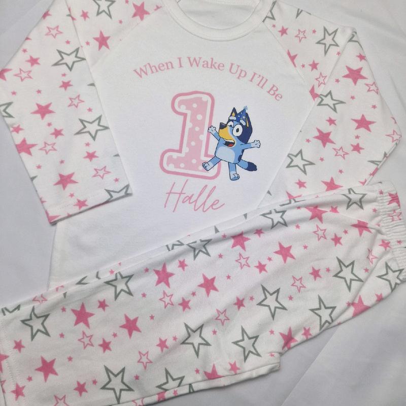 personalised pink when i wake up pjs bluey birthday pyjamas childrens nightwear 1