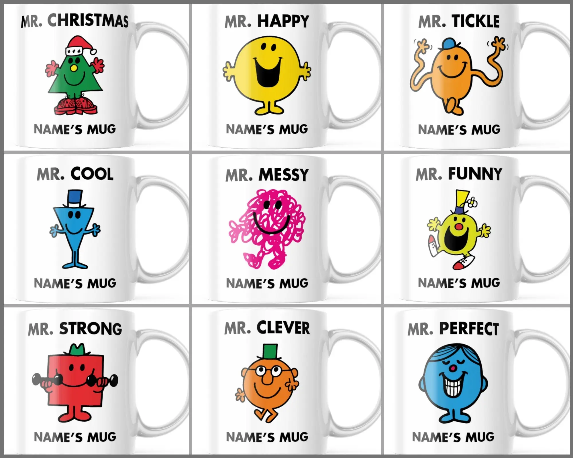 MR MEN Inspired Novelty Funny Joke Cartoon Customised Coffee Tea Mug Cup Gift Present 11oz Ceramic