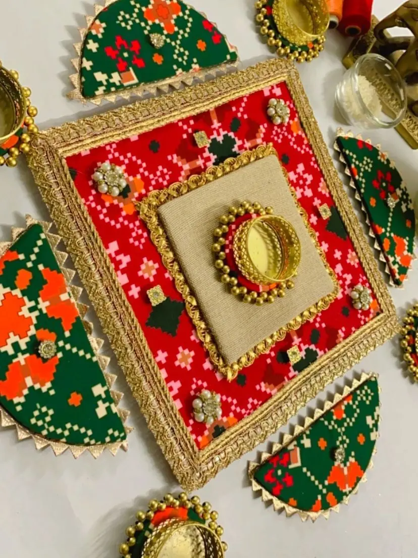 Patola Rangoli Set of 9 – Elegant Blue & Red Combination