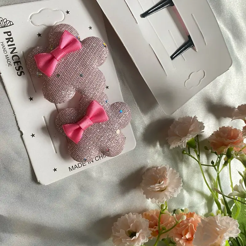 Flower shaped soft shiny bow style Pair of hair pins for girls fashion 6 colours 4