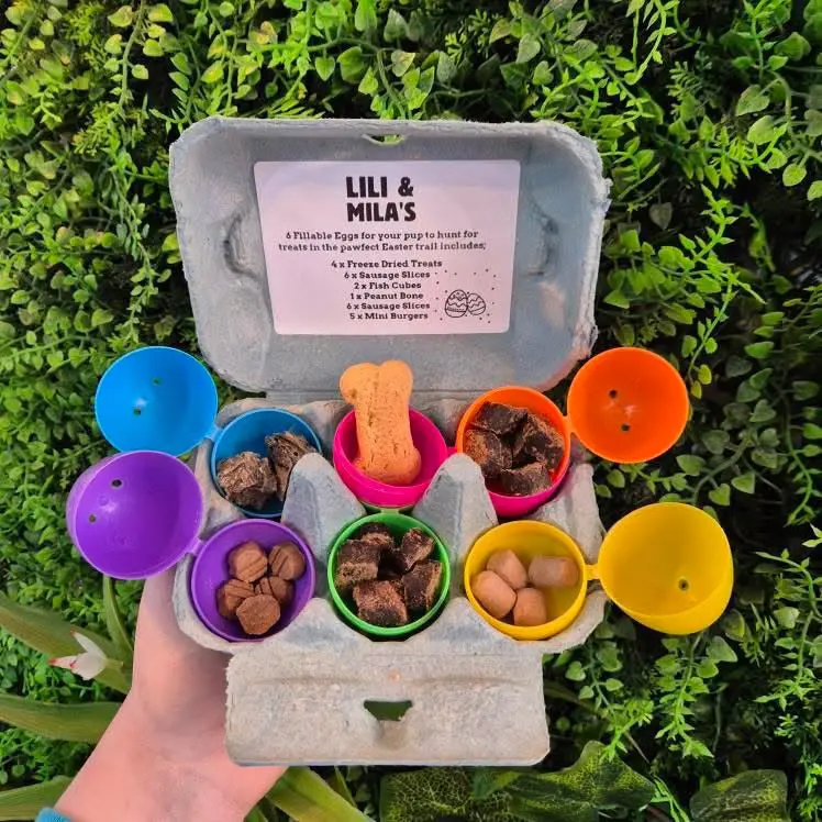 Lili and Mila’s Easter Egg Hunt - 6 Filled Eggs with Dog Treats